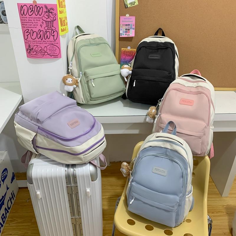 College Student Schoolbag Creative New Female Student Fashion Backpack Contrasting Color Simple Large Capacity Lightweight Backpack