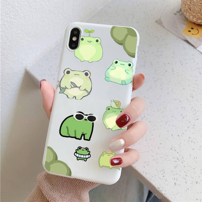 Cute Cartoon Frog Phone Case for iPhone 11 12 13 Mini Pro Xs Max 8 7 6 6S Plus X XR Solid Candy Color Case