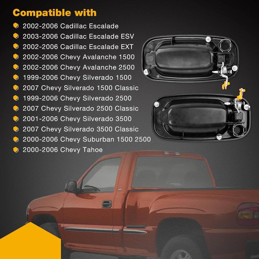 Gledewen Exterior Door Handle Front Left & Right Pair with Key Hole | for 1999-2007 Chevy Silverado Suburban Tahoe Avalanche GMC Sierra Yukon