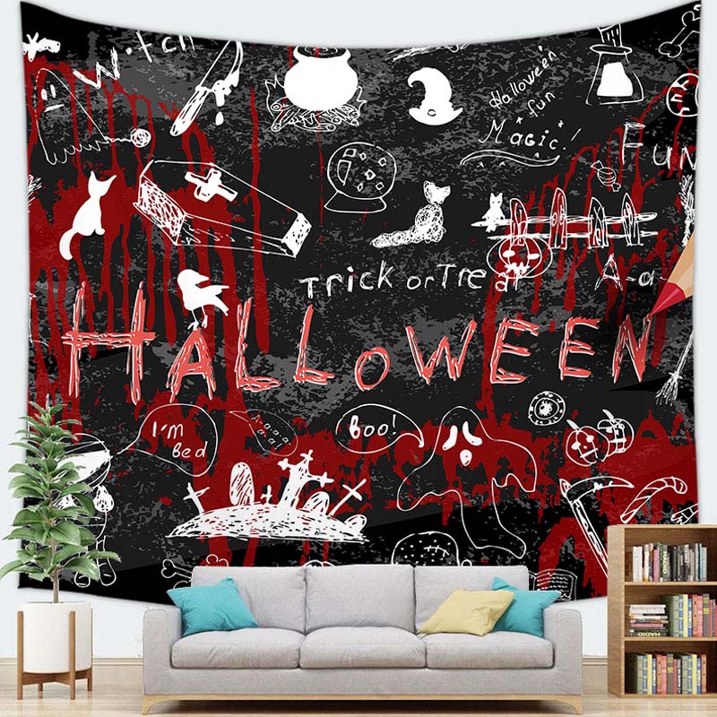 Home Decor Halloween Wall Tapestry Halloween Party Devil Pumpkin Skull Black Cat Decoration Tapestry Backdrop Cloth