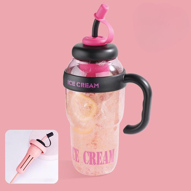 Portable Cute Water Bottle With Handle and Straw Plastic Water Bottle Leak-Proof Cup Large Capacity Sport Water Bottle