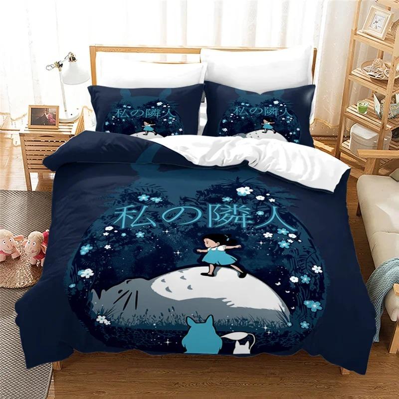 Anime Duvet Cover Pillowcase Bedding Set T-TotoroeS Kawaii Adult Boy Girl Bedroom Decoration Children Single Double Large Size