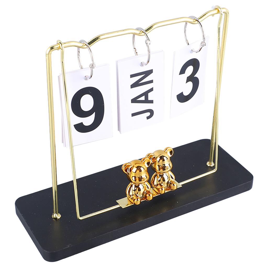Bear Wooden Metal Flip Calendar Daily Flip Calendar Reusable Perpetual Calendar Desktop Flip