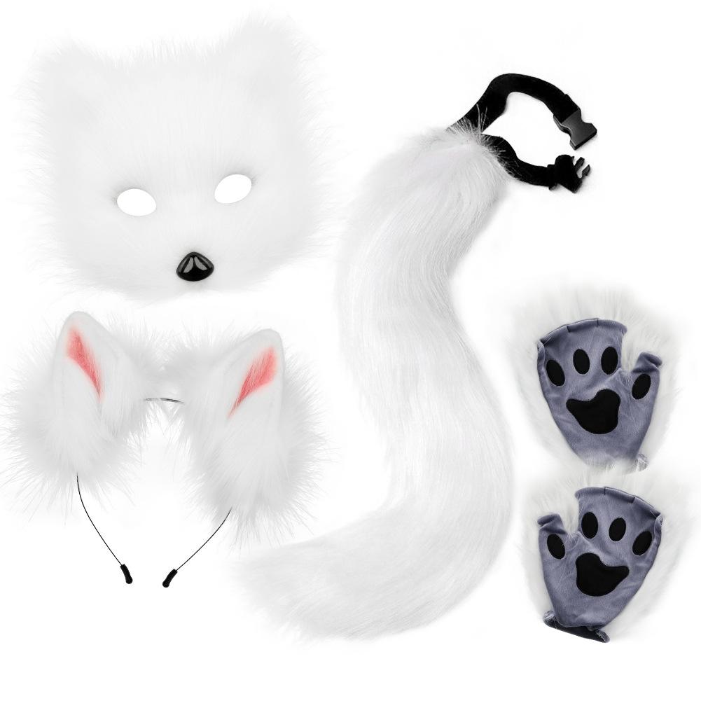 Halloween Plush Fox Mask Set Animal Claws Simulated Fox Ears Headband Tail Animal Tail Accessories