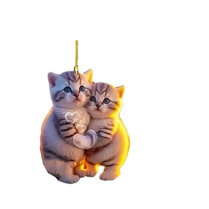 New 2d Acrylic Couple Cat Hanging Ornament Car Interior Decoration Keychain Gift