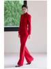 Women's Elegant Chinese Red Suit - 2025 Acetate Formal Wear for Banquets & Events