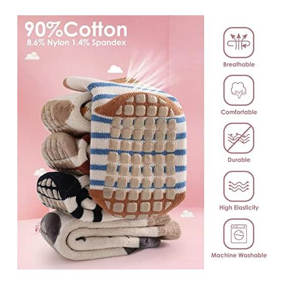 [Simpeak] Baby Socks, Non-Slip Baby Socks, Boys and Girls Socks, Cotton, Breathable, Soft, Spring, Summer, Autumn, Winter, Set of 4