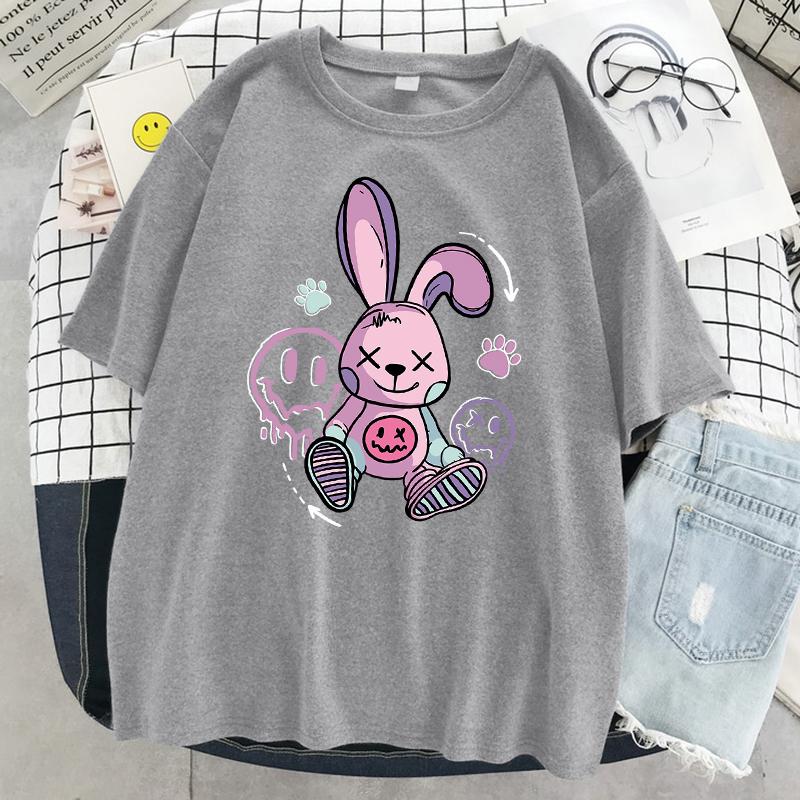A Toy Rabbit Sitting On The Ground Women T Shirt Cool Fashion Short Sleeve Street Hip Hop Tee Clothes Sport Breathable T-Shirt
