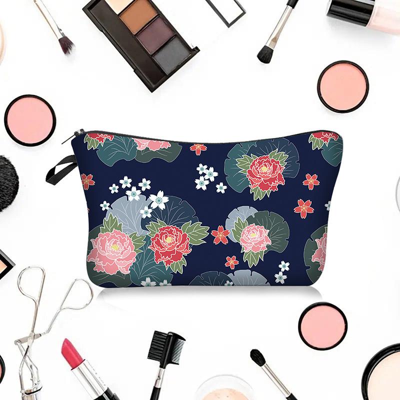 1pc Beautiful Peony Flower Pattern Printed Cosmetics Organizer Bag Women Handhold Bag Travel Makeup Storage Bag for Women Girls Xmas Gift