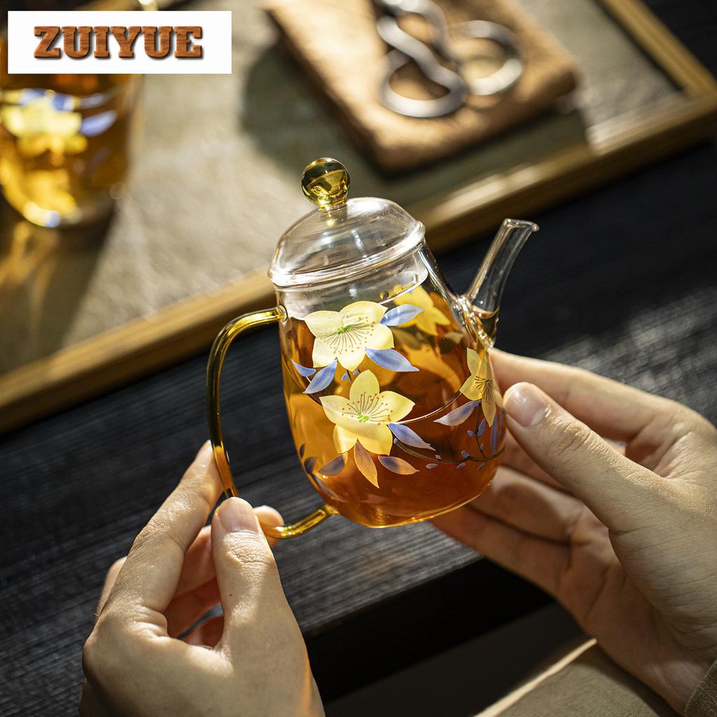 170ml Handgeschilderde Lelie Glazen Theepot Vintage Thee-infusiepot Huishoudelijke Theemaker Ketel Met Filter Voor Thee Benodigdheden Sieraden