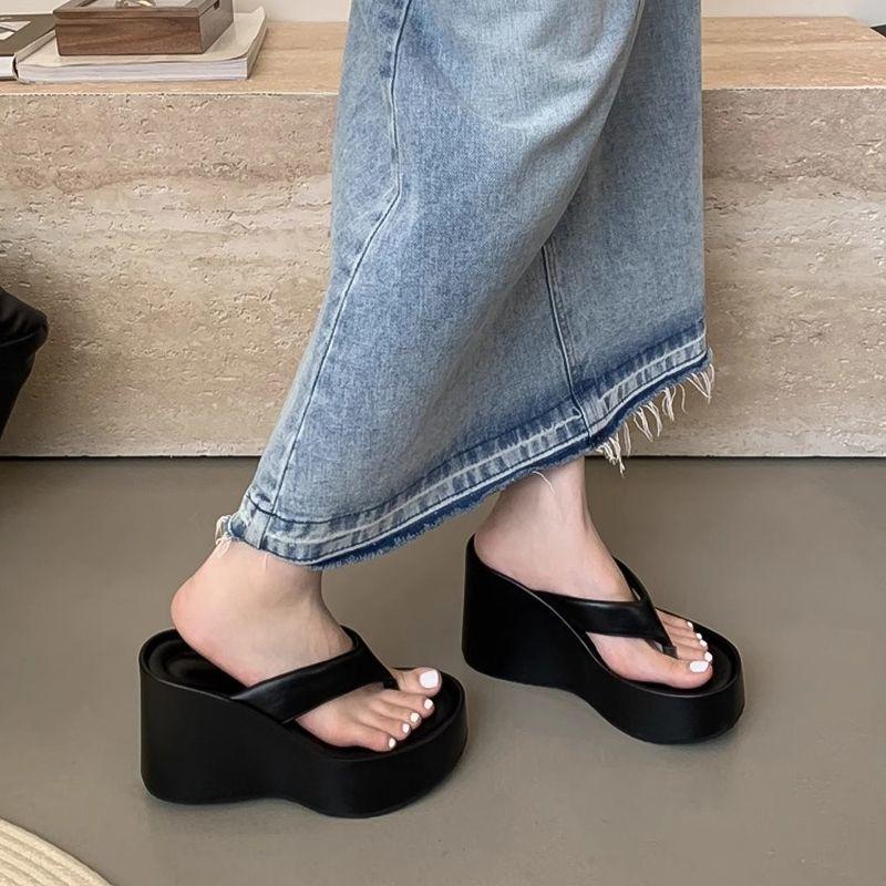 Slope heel thick-soled slippers women's 2025 summer comfortable casual fashion outer wear sandals muffin fish mouth open toe heightening style