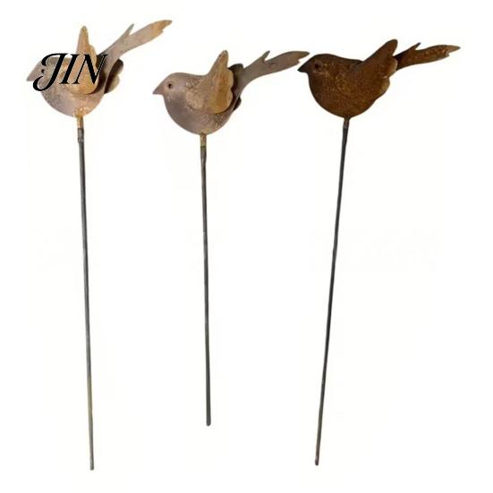 Whimsical Yard Accents 3PCS Rusty Metal Bird Ground Stake, Cute Birds Sculpture, Animals Decorative Fun Shaped Garden Art Stake for Outdoor
