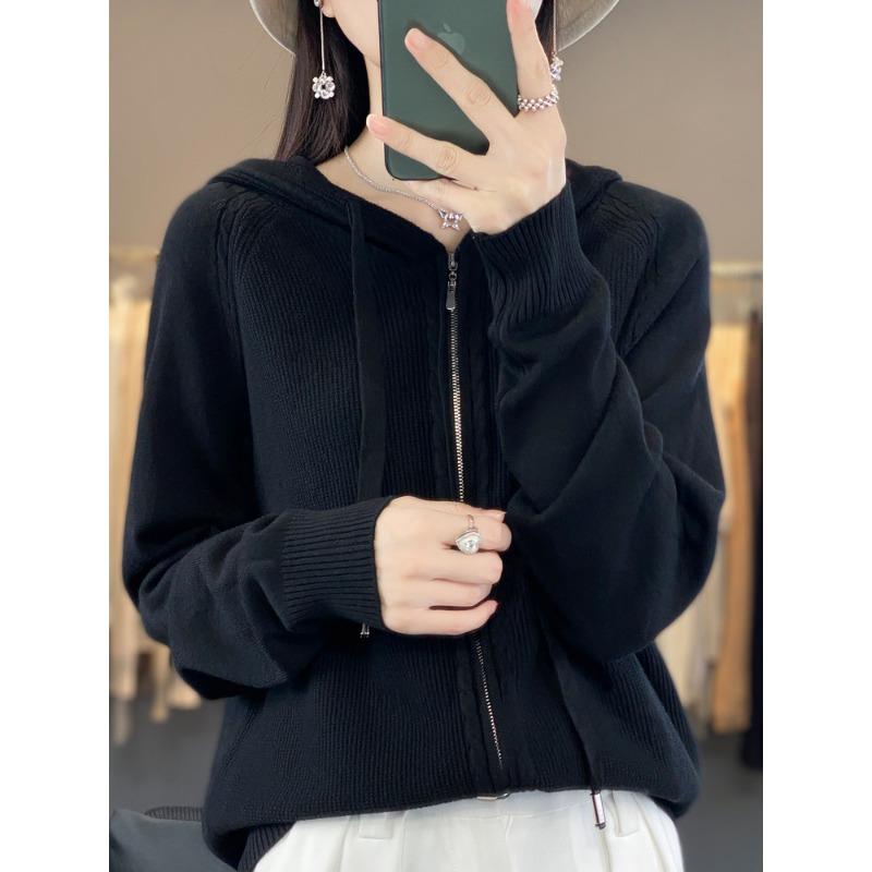 

DAFIFY Женская мода повседневная осень-зима однотонный принт длинный рукав с капюшоном свитера XXL чёрный