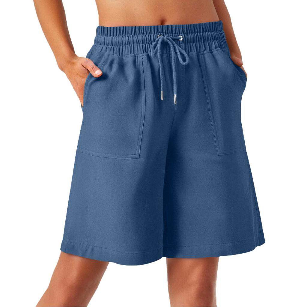 Damskie szorty lniane Szorty lniane na co dzień Wysoki stan Wygodne letnie szorty z kieszeniami