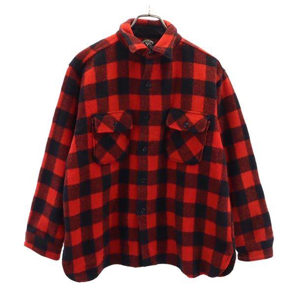 WINTER KING 50s Vintage Triangular Wool Bag Check Pattern Long Sleeve Shirt Men's Used