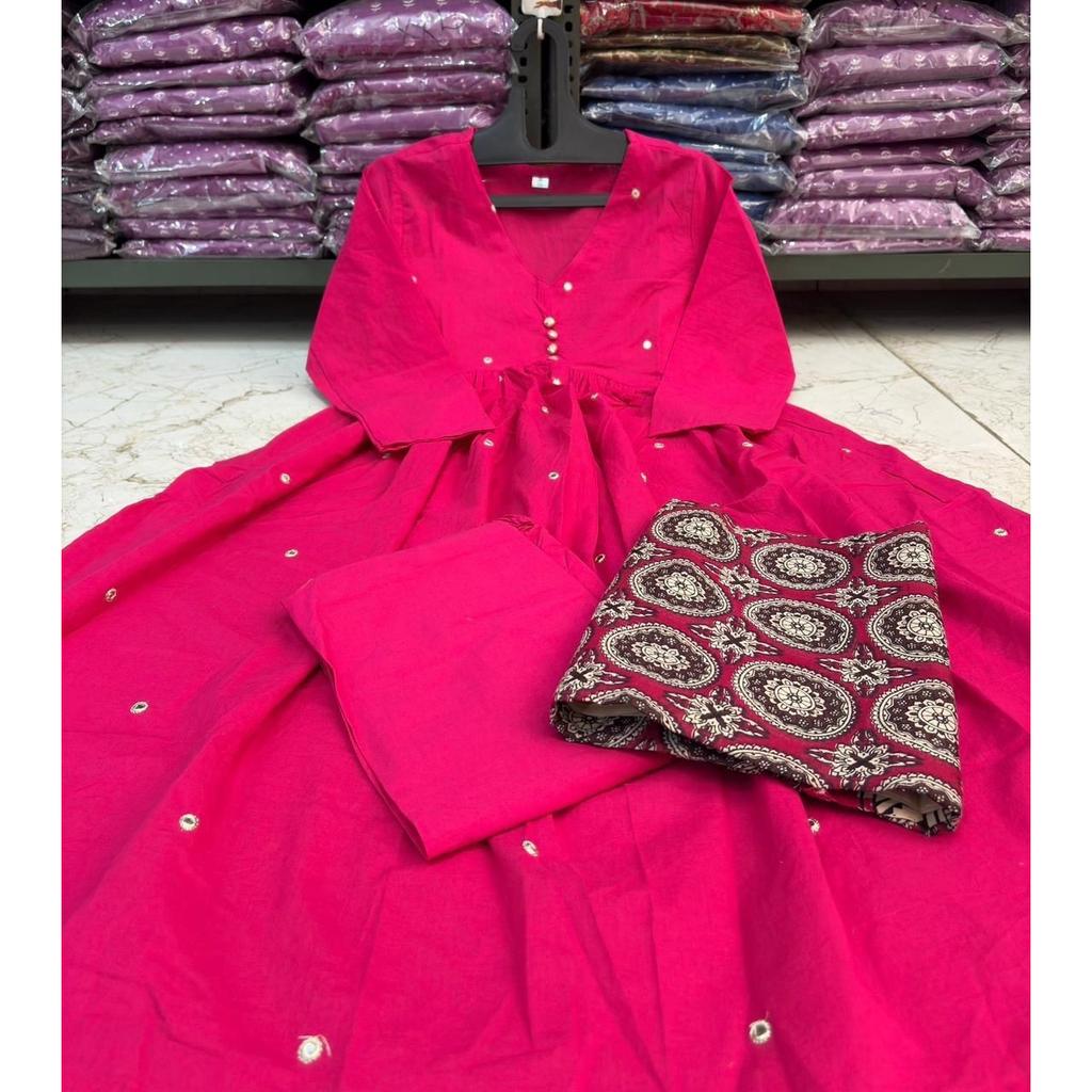 Premium Cotton Aline Kurti Pant Dupatta Set Women Party Wear Salwar Kameez Kurta