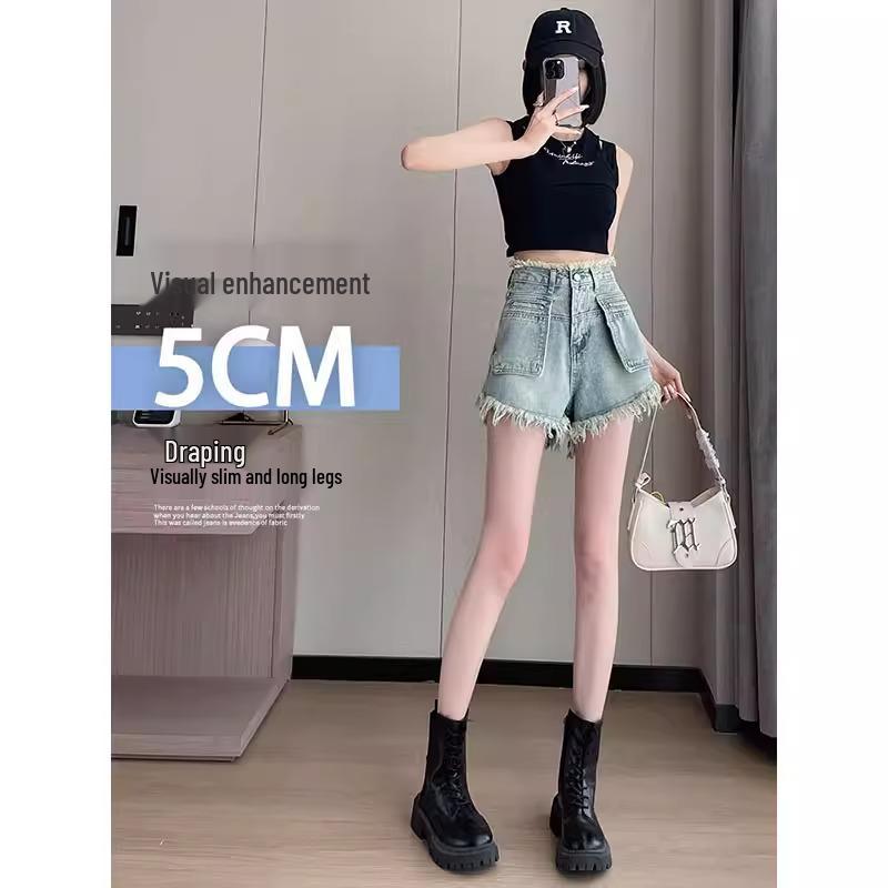Women's High-Waisted Fringed Denim Shorts - Retro Loose Fit, Wide Leg, Summer Style
