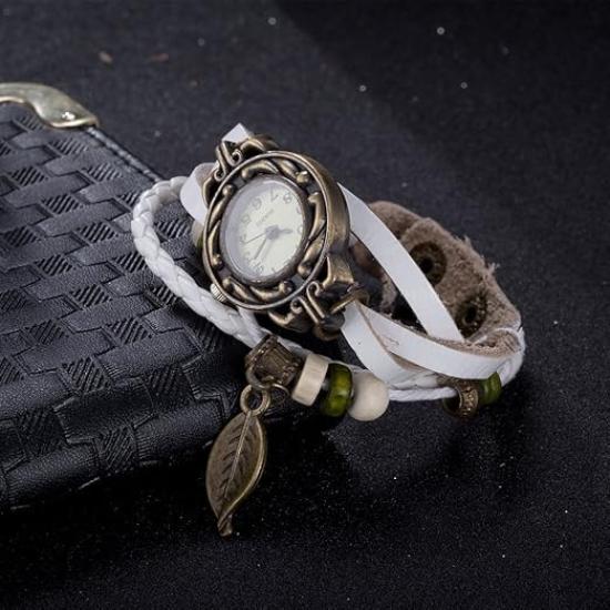 Rockyu Bracelet for Men and Women, Braided Retro Watch Bracelet, Handmade, Stylish Accessory (White)