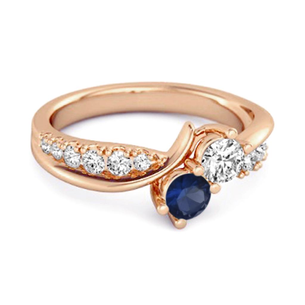 Blauer Saphir Doppelsteinring - 925 Sterlingsilber Roségold Vermeil