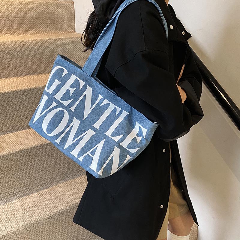 Japanese Style Large Capacity Canvas Tote for Women - Versatile Single Shoulder & Crossbody Handbag with Letters