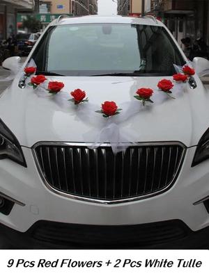 Fleurs artificielles pour décoration de voiture de mariage, fleurs en tissu, fournitures de mariage, décoration de fête nuptiale