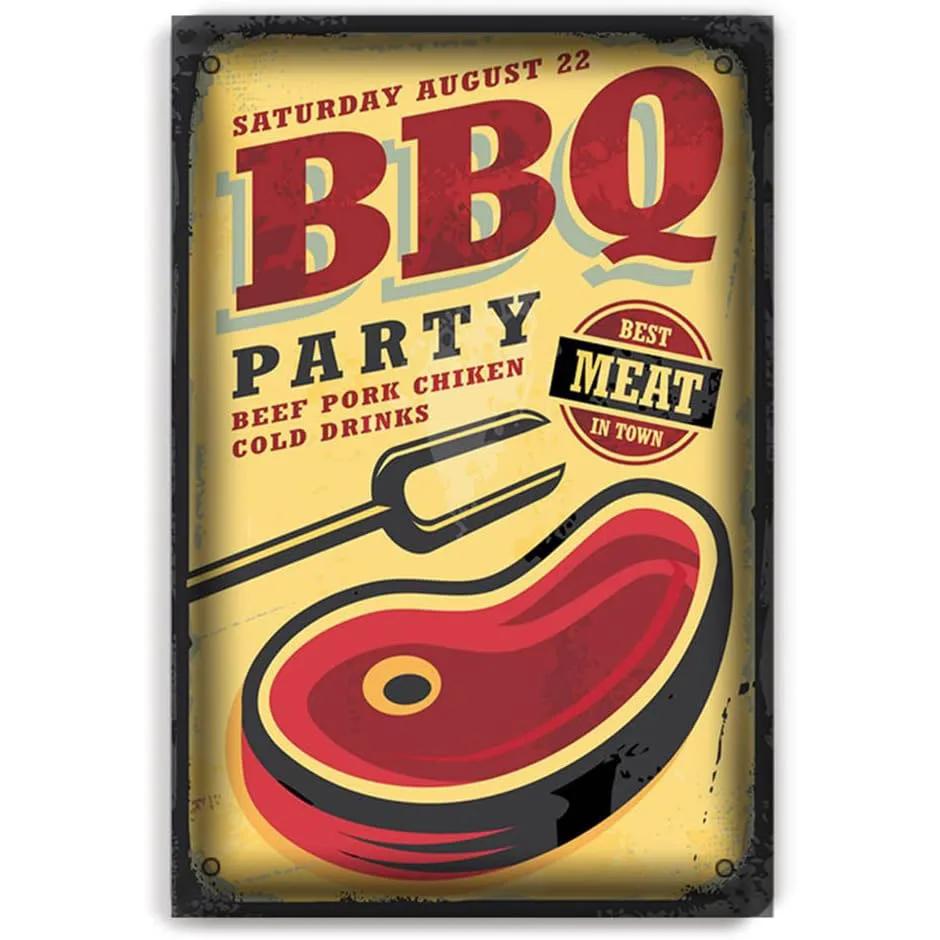 Metal Aluminum Signs BBQ Party Zone Wall Decoration Plaque Vintage Art Poster Iron Painting for Man Cave Home Cafe Garden Club