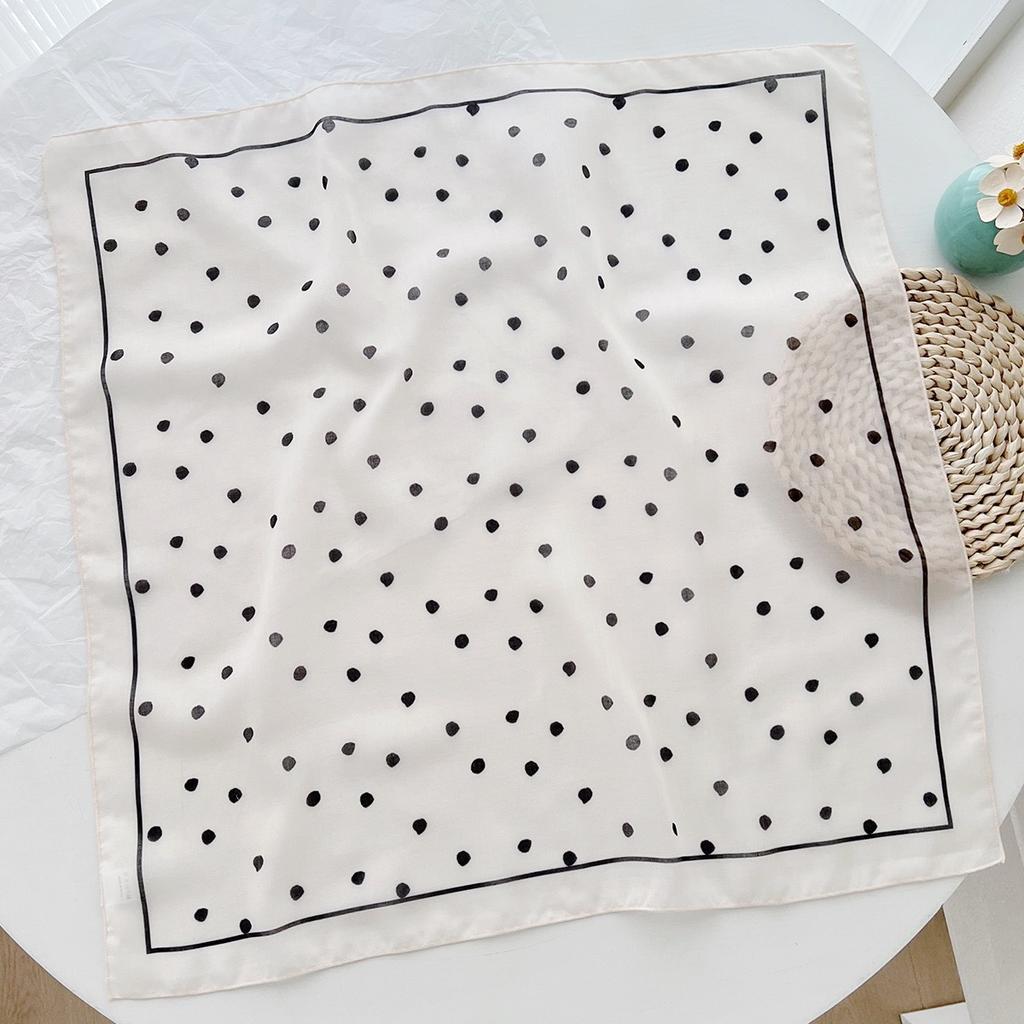 Women Spain Brand Design Square Scarf Lovely Polka Dot Cotton Viscose Shawls Small Handkerchief Neck Snood Hijab 58*58Cm