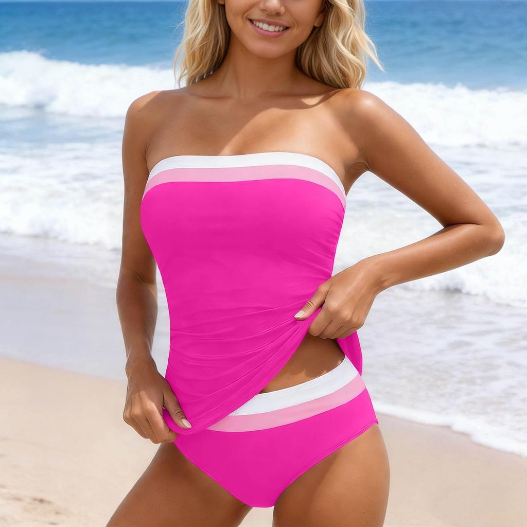 Women's Fashionable Two-Piece Sexy Patchwork Ribbon Strappy Bikini Swimsuit