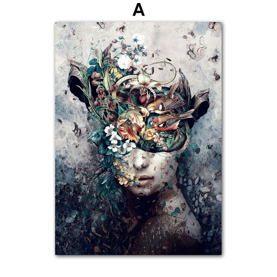 Dark Gothic Style Flower Girl Abstract Wall Art Canvas Painting Living Room Decoration Posters And Prints Home Wall Pictures