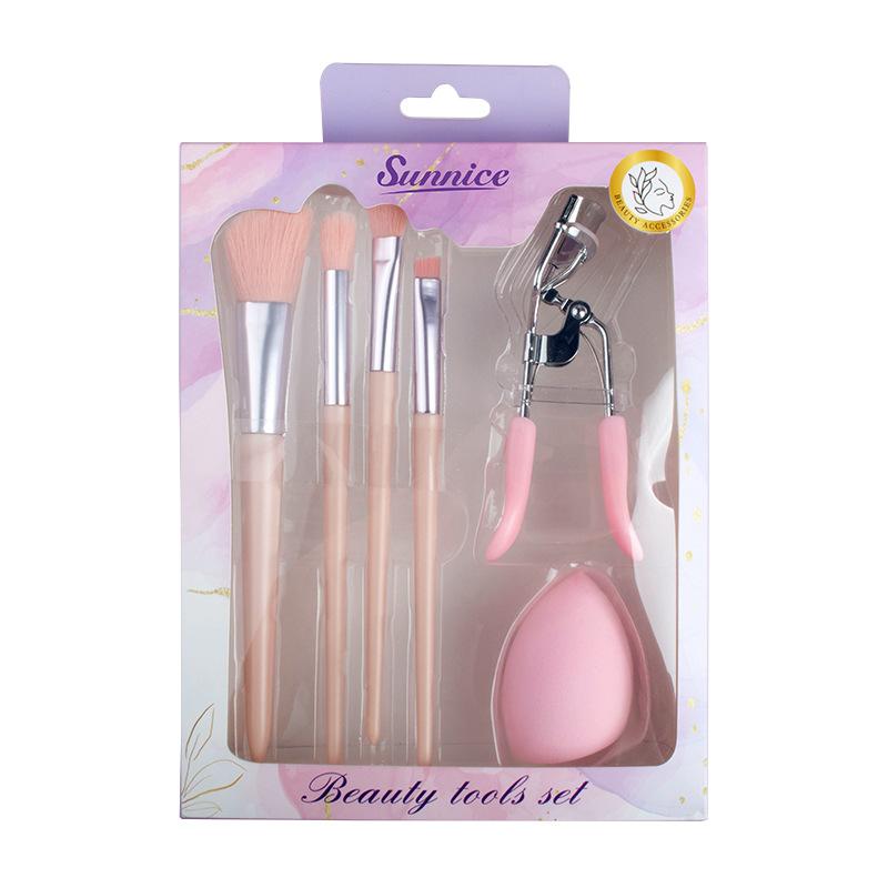 Wet and Dry Dual-use Beauty Ball Curl Eyelash Curler Makeup Brush Combination Beauty Tool розовый