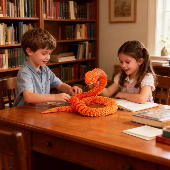 3D Printed Snake Figurine Movable Joints Snake Figure Articulated Animal Model Toy Home Office Bookshelf Desktop Decoration Ornament
