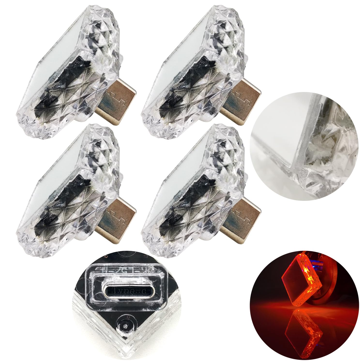 

Atmosphere Light, CTRICALVER Type-C-rhombus (Touch) Red (4 Pcs) 5V/1A Small Emergency Light, Suitable for