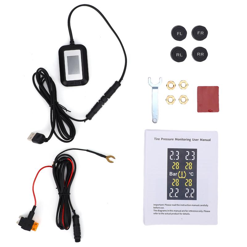 Tire Pressure Monitoring System, Real-time Tire Pressure Temperature Monitor with Color Display, 4 External Sensors