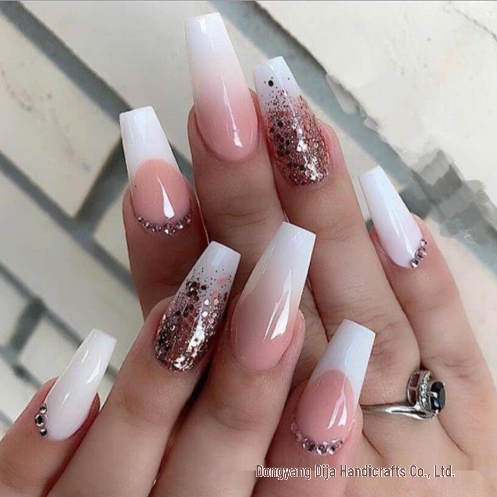 

European & American Fine Glitter Press-On Nails Yellow Jelly Adhesive (Temu/Tiktok)