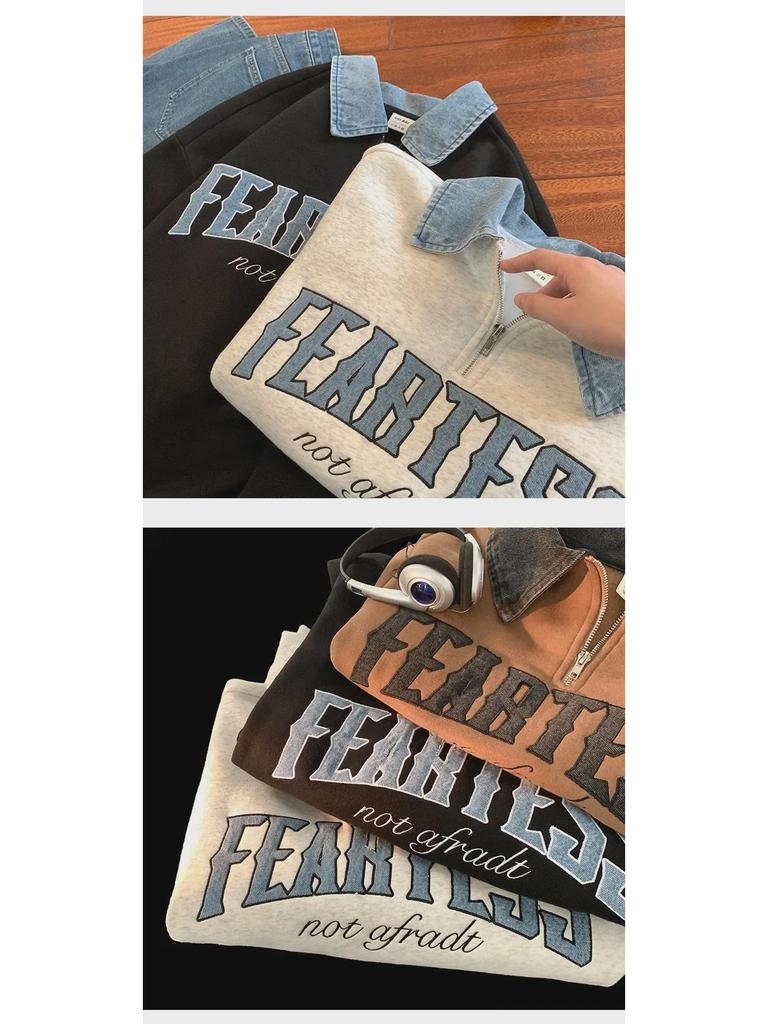 Men's Oversized Half-Zip Polo Collar Sweatshirt - Heavyweight, Hoodless, Autumn/Winter Jacket