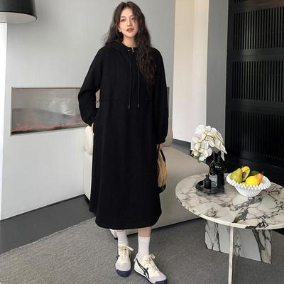 Robe pull à capuche grande taille manches longues Noir nouvelle collection pour femmes décontractée ample printemps automne hiver