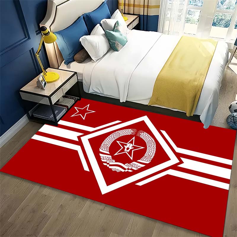 Red White Star Wreath Symbol Print Area Rug, Non Slip Soft Floor Mat Living Room Bedroom Home Decor Indoor Carpet