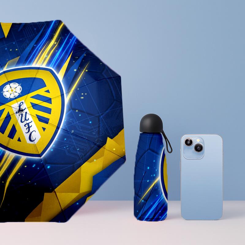 Leeds United Calcio Modello Stampato Mini 5 Pieghe 8 Stecche Compatto Ombrello Antivento Impermeabile Leggero Portatile Pieghevole