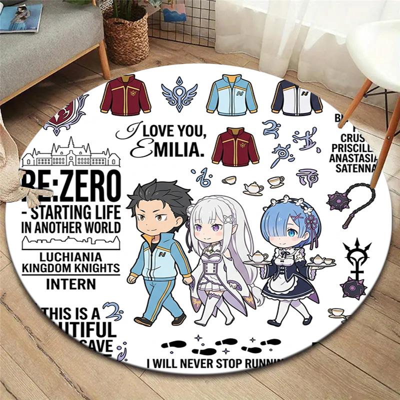 Re Zero Round Area Rug Carpet Rug For Living Room Bedroom Sofa Playroom Decor Nonslip Floor Mat