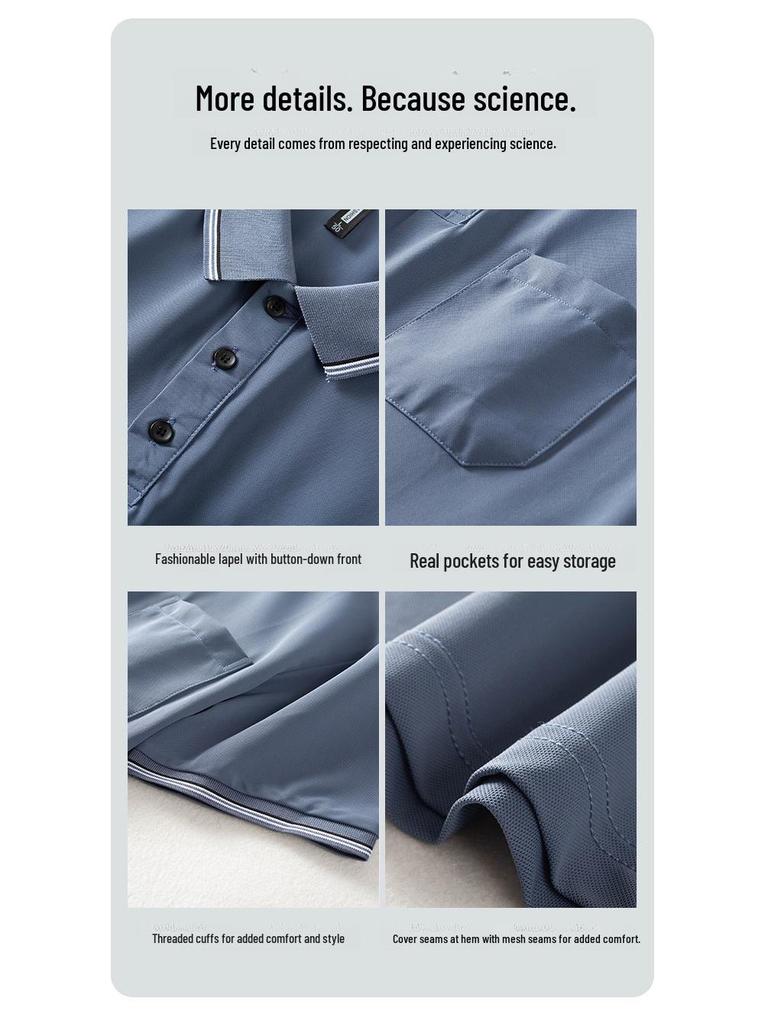 Polo tričko z ledového hedvábí: Pánské letní tričko s krátkým rukávem pro dospělé středního věku (30-50 let)