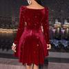 2026 New Women's Velvet Bodycon Dress, V-Neck Long Sleeve Short Cocktail Dress with Waist Cinching, Sexy Holiday & Party Velvet Gown