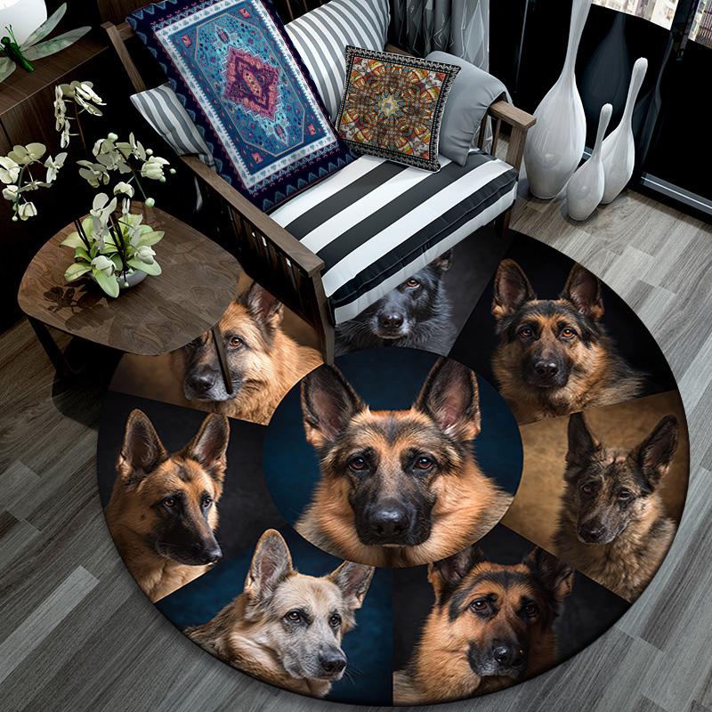 German Shepherd Round Area Rug,Carpet Rug for Living Room Bedroom Sofa Playroom Decor,Non-slip Floor Mat