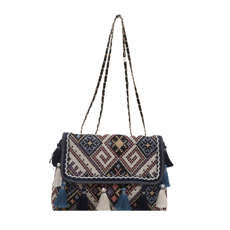 Ethnic Embroidery Canvas Women's Crossbody - Printed Large Capacity Vintage Tassel Mini Ladies Wallet