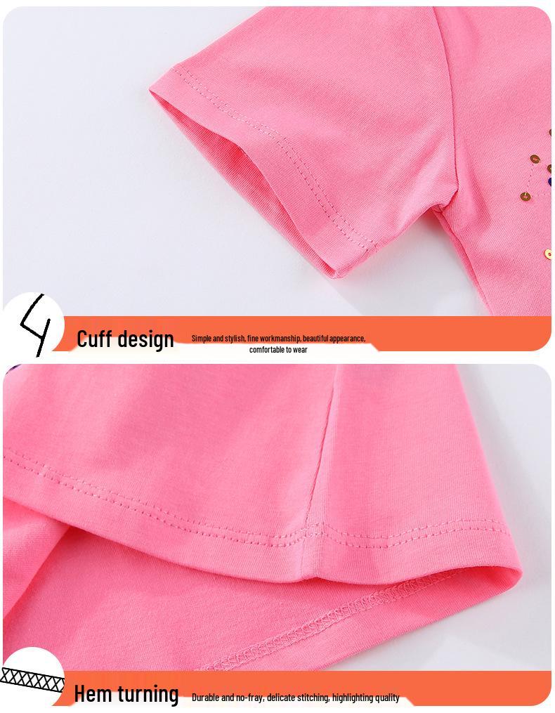 Girls' Embroidered Sequin Star Summer T-Shirt