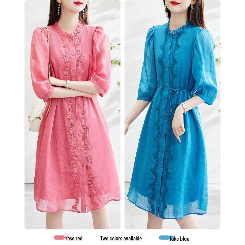 Demana Breathable Ramie Embroidered Midi Dress