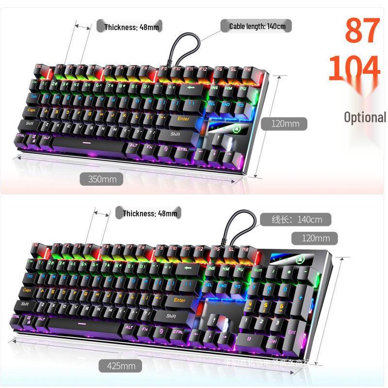 Silver Carving Mechanical Keyboard Set: 87/104 Keys, Blue/Black Clicky Switches, Mouse & Headset for Wired Esports Gaming