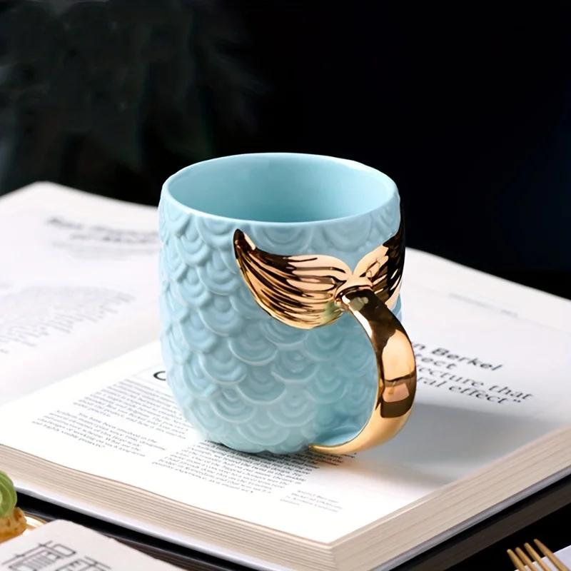 

Креативна керамічна чашка із золотим хвостом русалки, 400 мл, з ручкою. Креативна чашка для чаю, кави, молока, індивідуальної чашки, чашка з риб’ячим хвостом, вишуканий подарунок 400ml