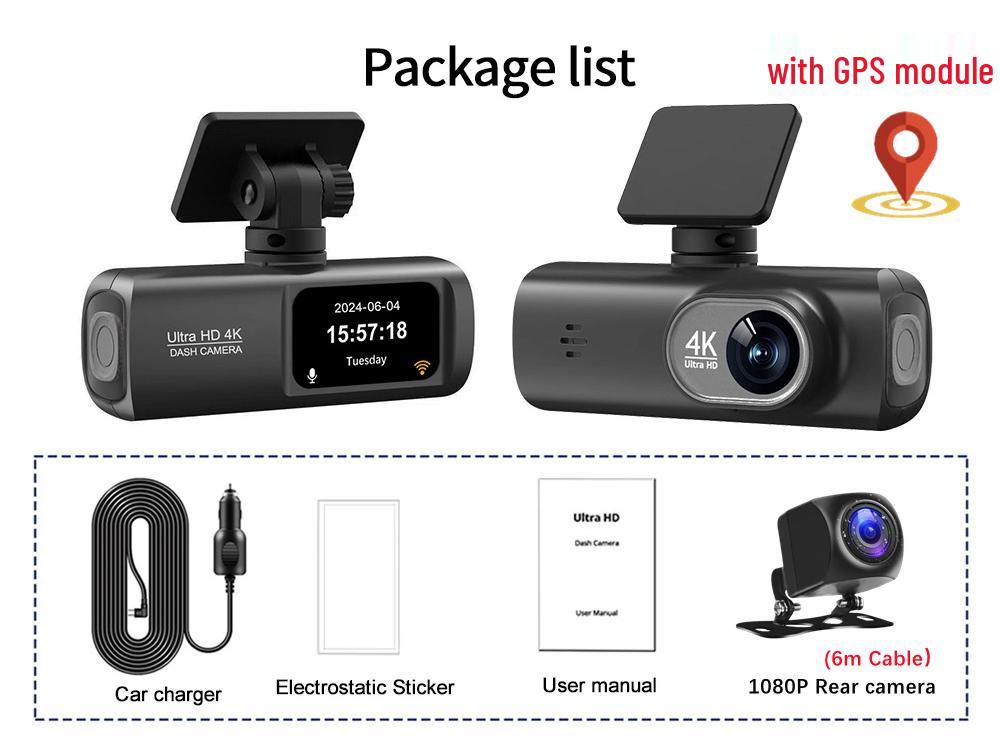 Cross-Border V22 4K HD Front & Rear Dual-Recording Dash Cam with GPS Trajectory & Mobile Connectivity