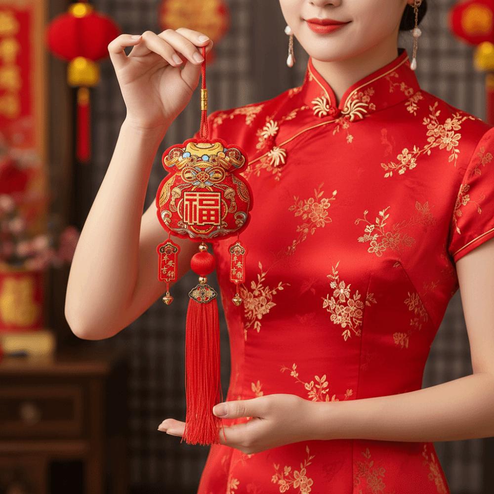The God of Fortune Chinese New Year Decoration Embroidered Red Spring Festival Decorations Traditional Good Fortune