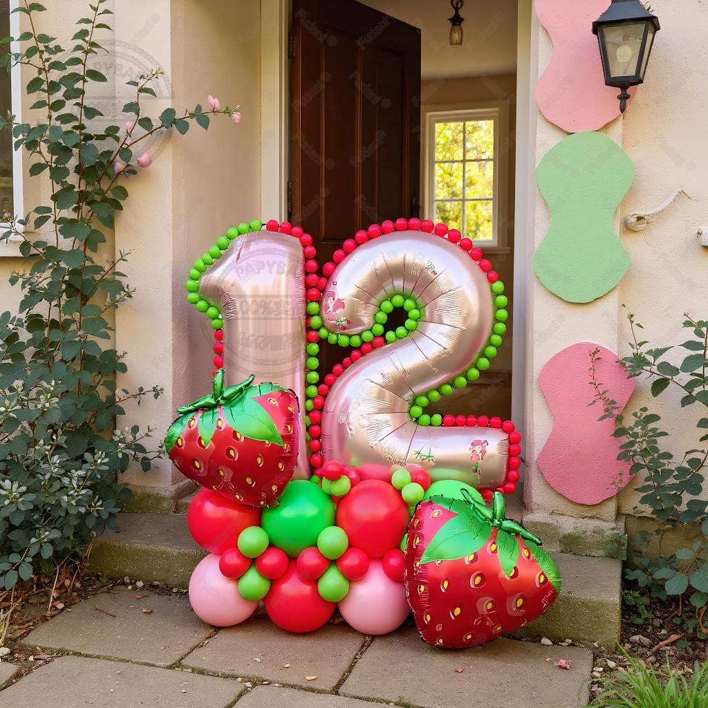 49pcs Strawberry Balloon Aluminum Foil Balloon Set with Colorful Latex Balloons for Birthday Party and Anniversary Decorations